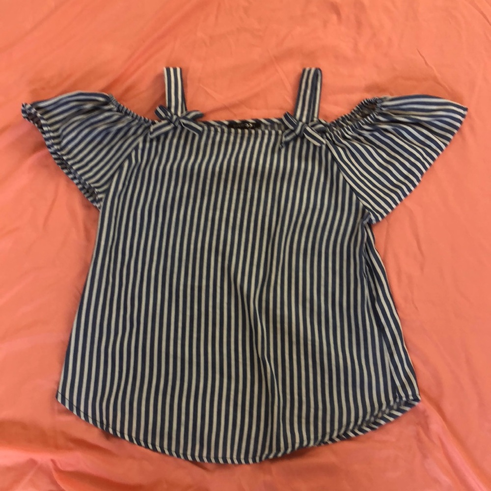 Blue & white striped off the shoulder top